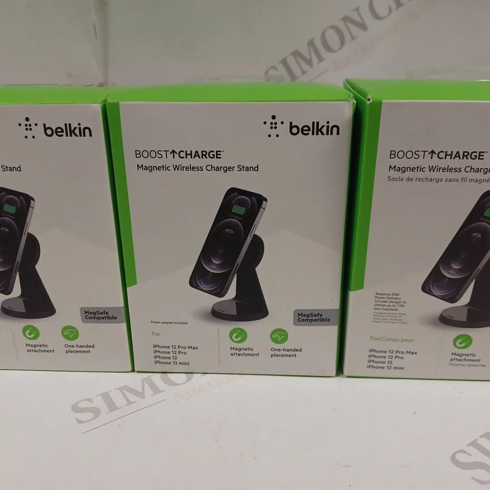 LOT OF 3 BOXED BELKIN BOOST CHARGE MAGNETIC WIRELESS CHARGER STAND FOR IPHONE 12 MODELS