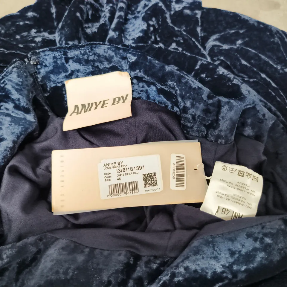 ANIYE BY LONG VELVET SKIRT – DEEP BLUE, UK 16 (EU 46)