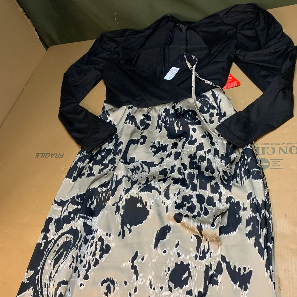 AX PARIS 2 IN 1 OLIVE SHADOW FLORAL MIDI DRESS SIZE 12