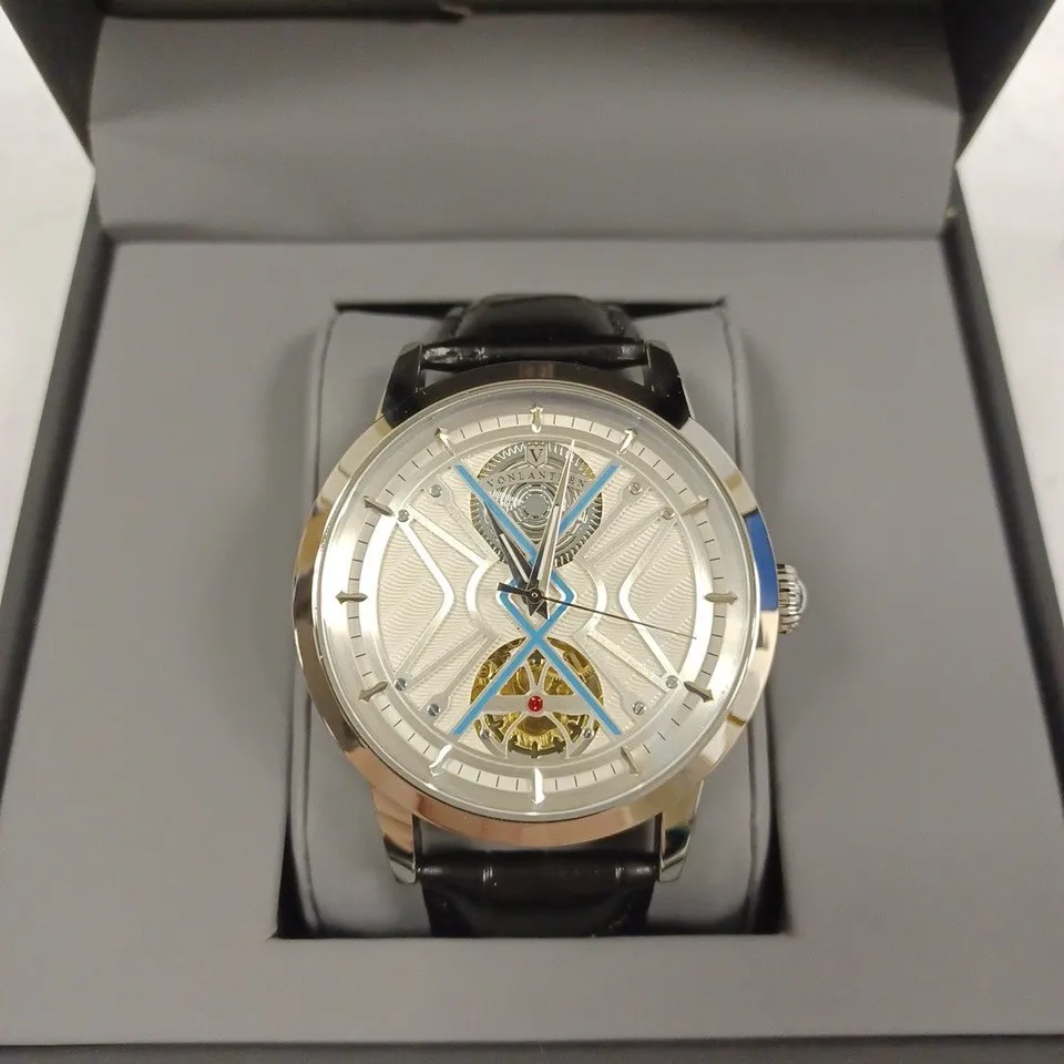 VONLANTHEN PART SKELETON CHRONOGRAPH BLACK LEATHER STRAP WRISTWATCH