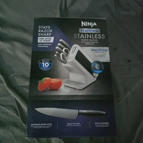 BOXED NINJA STAY SHARP STAINLESS STEEL KNIFE BLOCK SET