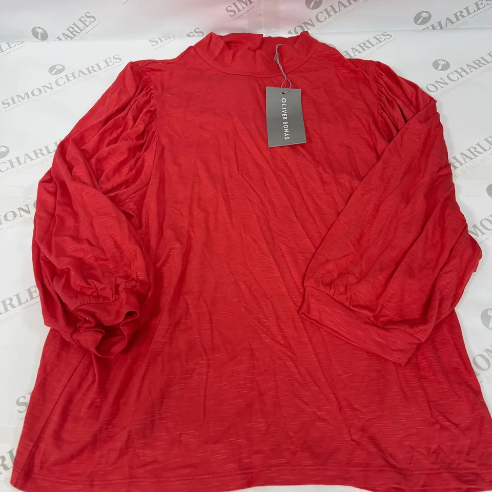 OLIVER BONAS HIGH NECK JERSEY TOP IN RED SIZE 14