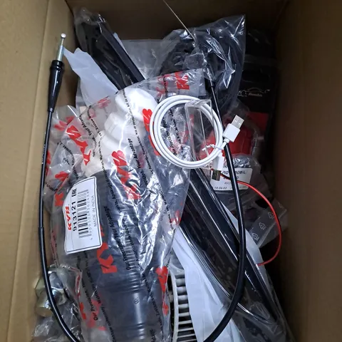 BOX OF ASSORTED CAR ITEMS TO INCLUDE TOOLS -CABLES / COLLECTION ONLY 