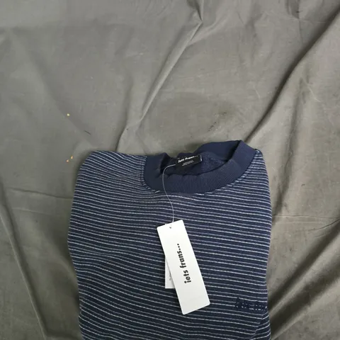 NAVY STRIPED KNIT TOP, WOMENβS, SIZE S, MADE IN INDIA