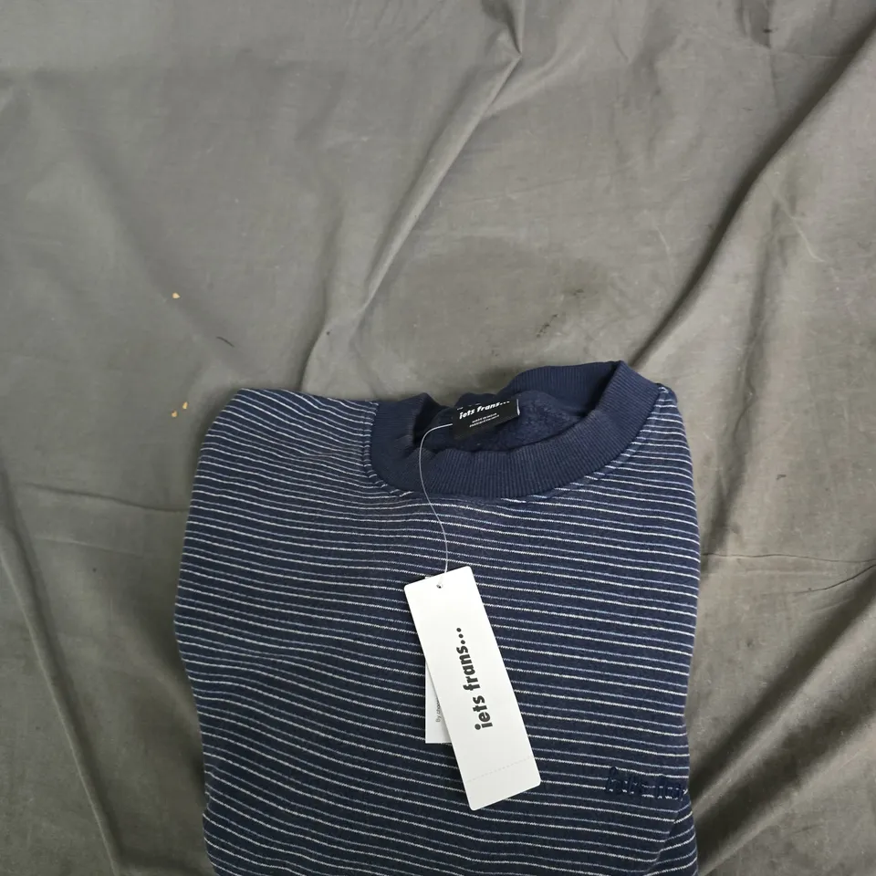 NAVY STRIPED KNIT TOP, WOMEN’S, SIZE S, MADE IN INDIA