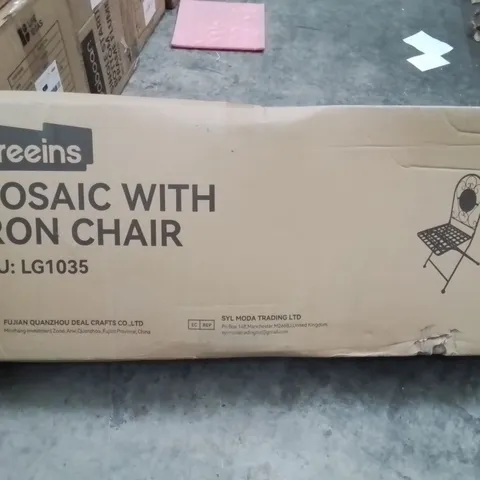 BOXED MOSAIC WITH IRON CHAIR