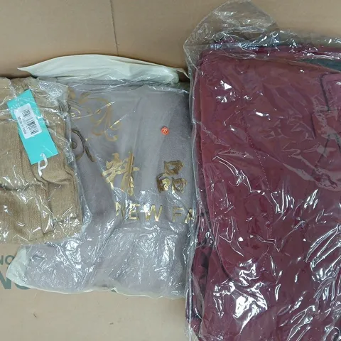 BOX OF APPROXIMATELY 20 ASSORTED CLOTHING ITEMS IN VARIOUS COLOURS, STYLES, AND SIZES - COLLECTION ONLY