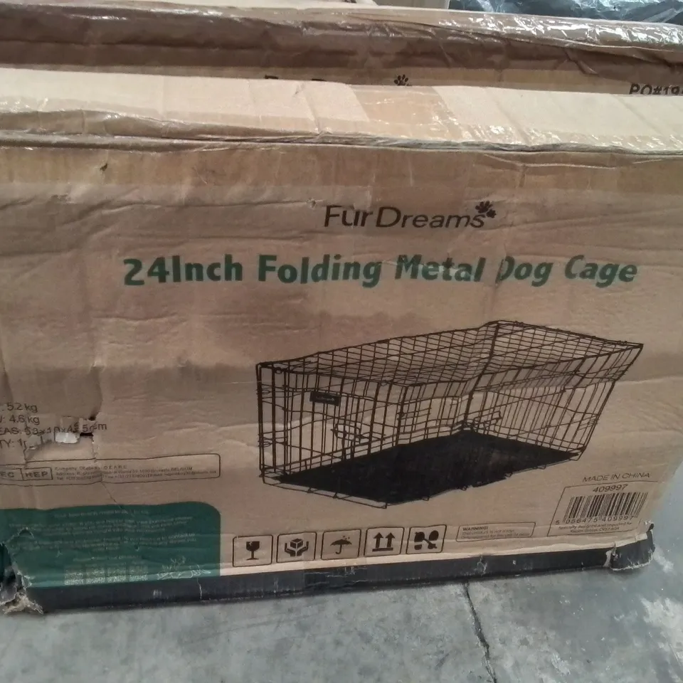 BOXED 24INCH FOLDING METAL DOG CAGE