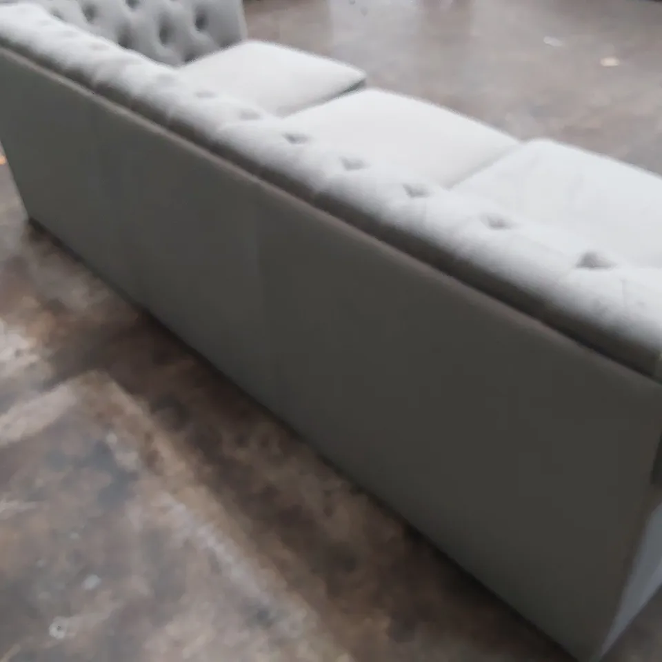 DESIGNER THREE SEATER CHESTERFIELD SOFA GREY PLUSH FABRIC 