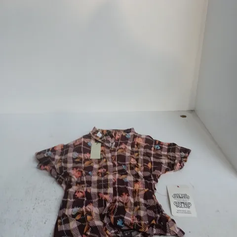 NEVER FULLY DRESSED WOMEN'S FLORAL CHECK TOP β UK 8 (EU 36) BROWN & PINK PATTERN