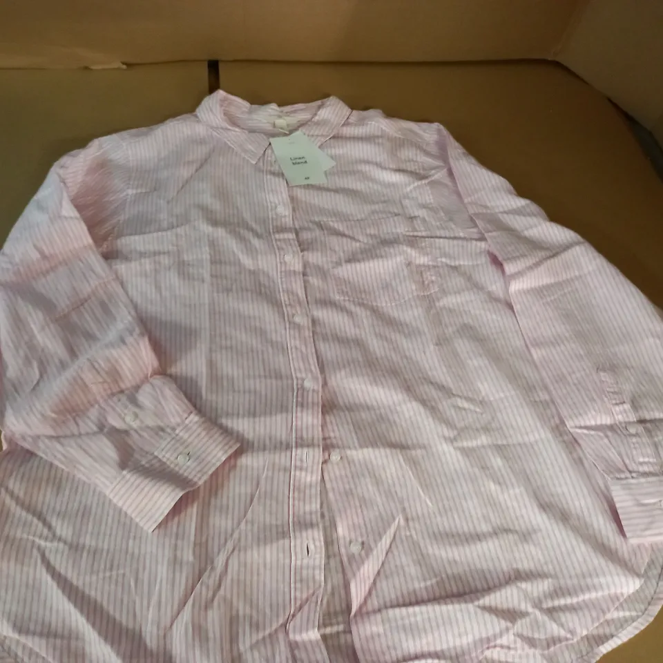 H&M LINEN BLEND PINK STRIPE SHIRT - L