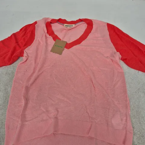 BODEN PINK KNIT SWEATER WITH RED SLEEVES β WOMEN'S, SIZE M