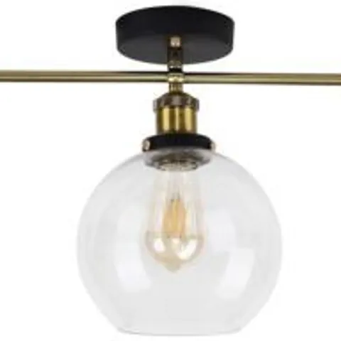 BOXED MINISUN SHERIDAN STEAM PUNK 3 WAY BAR CEILING LIGHT WITH GLASS SHADE GOLD