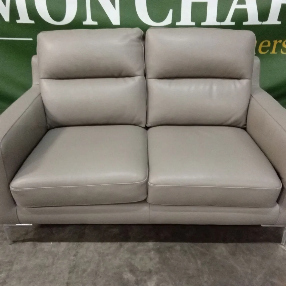 QUALITY DESIGNER ITALIAN MADE ALESSANDRO 2 SEATER LEATHER SOFA - DOVE GREY