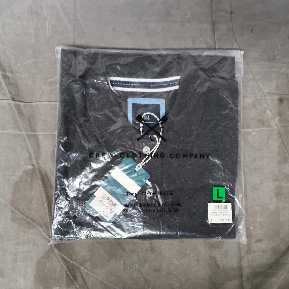 BAGGED CREW CLOTHING COMPANY CLASSIC PIQUE POLO IN CHARCOAL SIZE LARGE