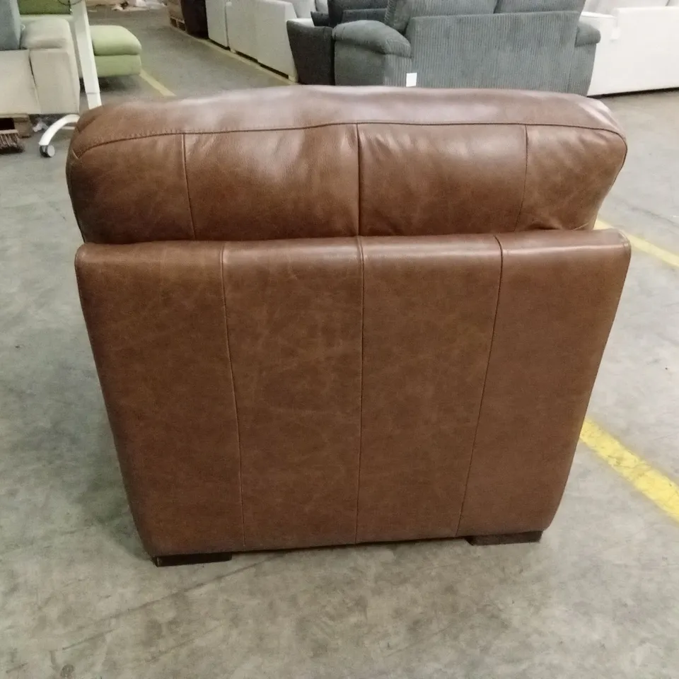 QUALITY DESIGNER ITALIAN MADE VIRGILIO LEATHER CHAIR WITH SMALL ARMS - BRANDY