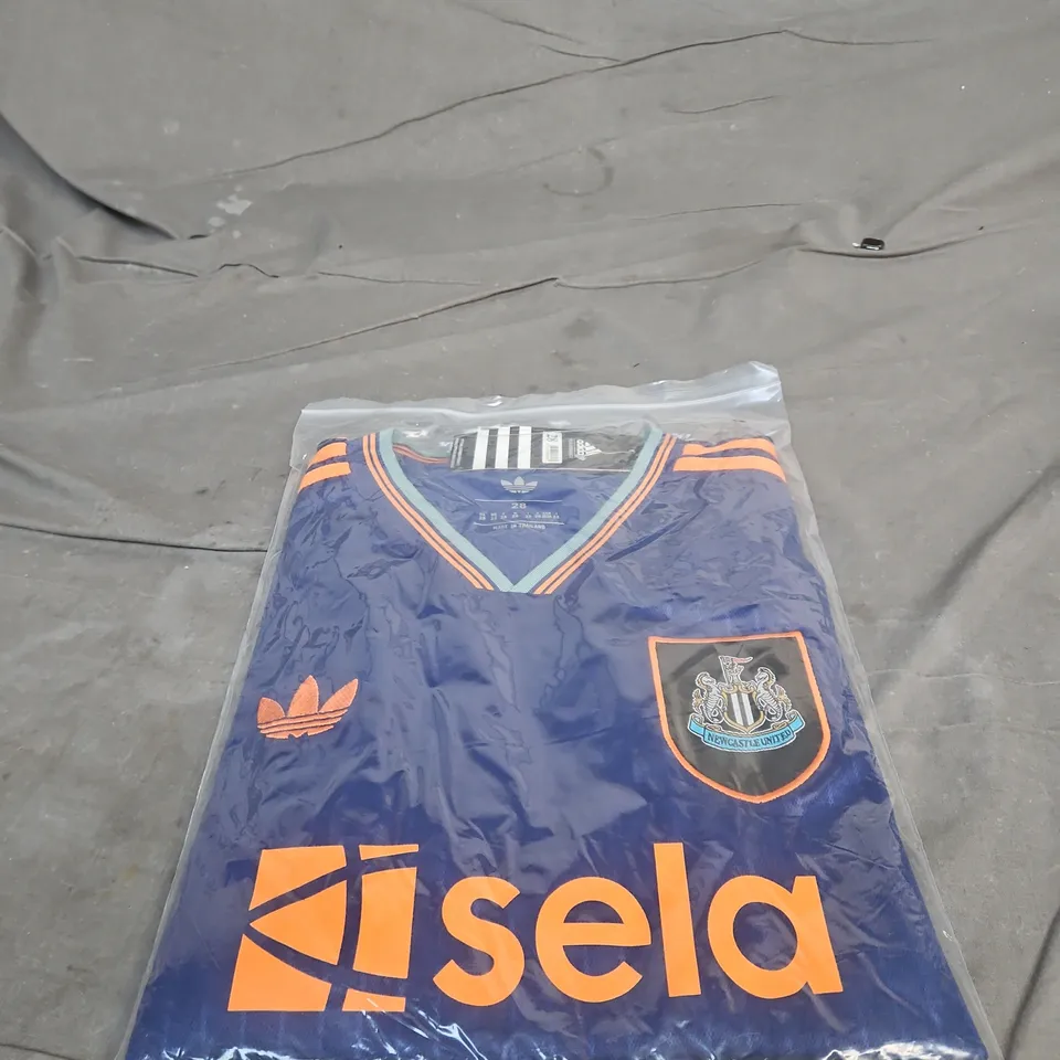 ADIDAS NEWCASTLE UNITED FOOTBALL SHIRT – BLUE WITH ORANGE TRIM, UK 28 (MEN)