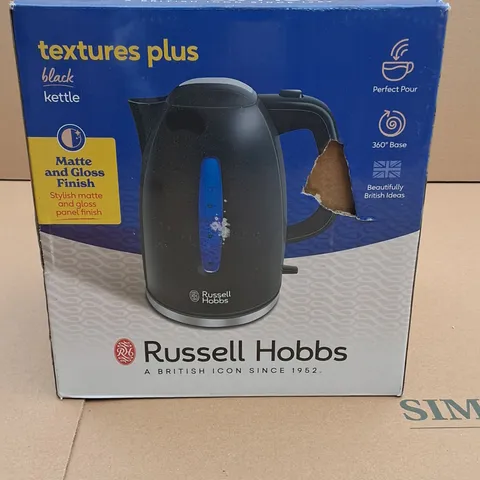 BOXED RUSSELL HOBBS TEXTURES PLUS BLACK KETTLE 