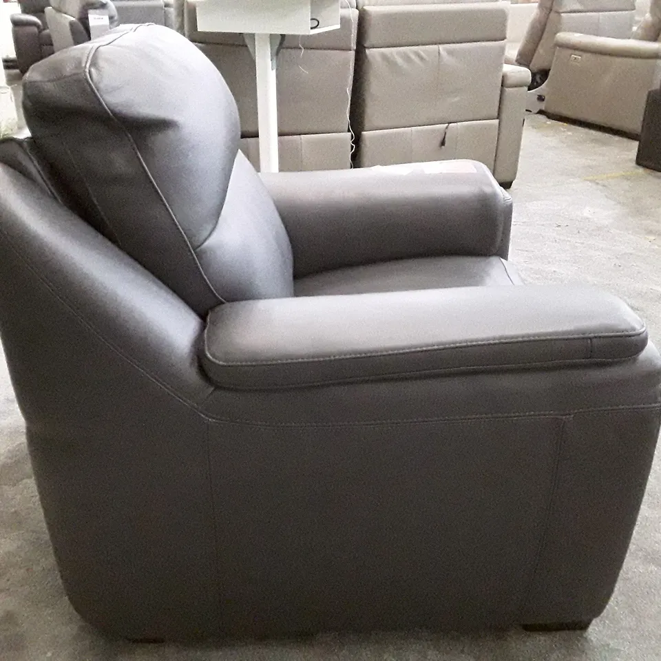 QUALITY ITALIAN DESIGNER PARMA NEW ARMCHAIR - DARK GREY LEATHER 