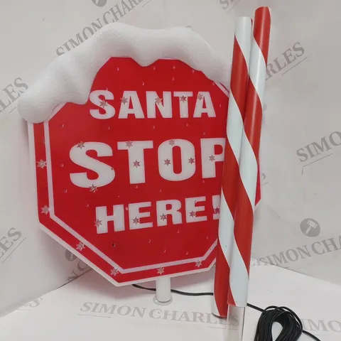 BOXED 110cm SANTA STOP SIGN WITH MULTI COLOURED LIGHTS OUTDOOR CHRISTMAS DECORATION