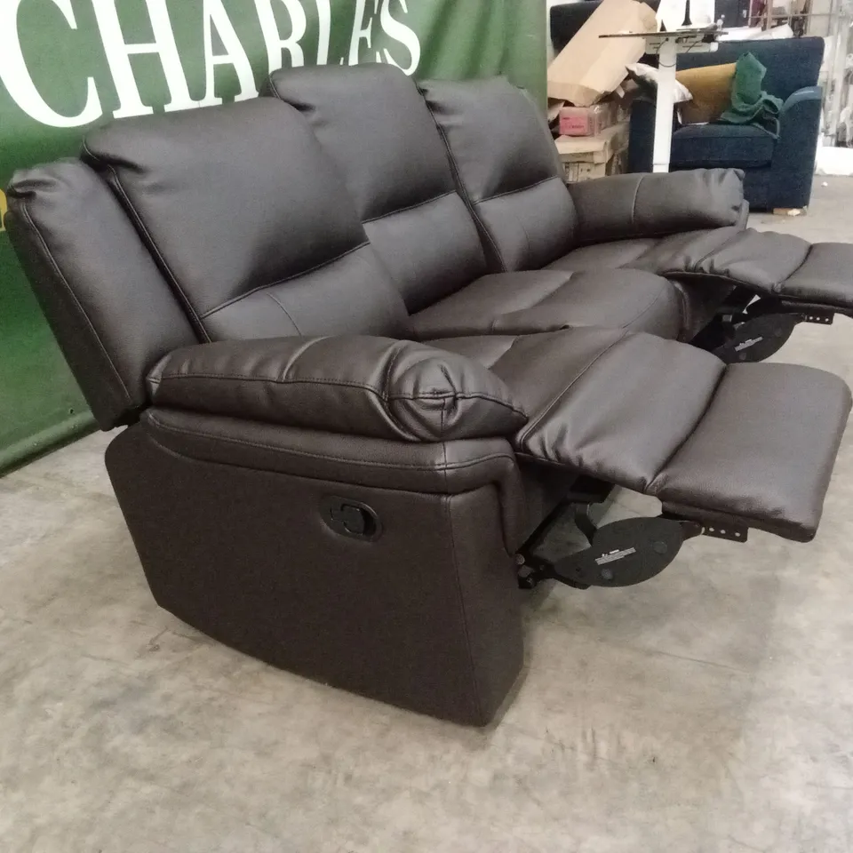 ALBION LUXURY FAUX LEATHER 3 SEATER HIGH BACK MANUAL RECLINER SOFA - CHOCOLATE RRP £619