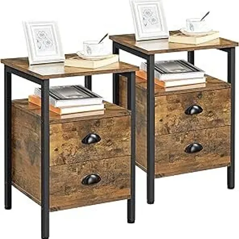 BOXED YAHEETECH SET OF 2 BEDSIDE TABLE STORAGE END TABLE, RUSTIC BROWN (1 BOX)