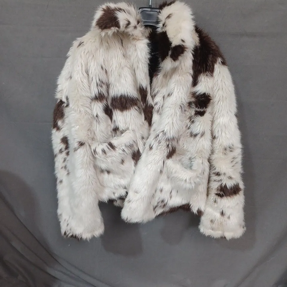 MISSGUIDED WOMEN'S COAT – WHITE & BLACK PATCHWORK (UK 12)