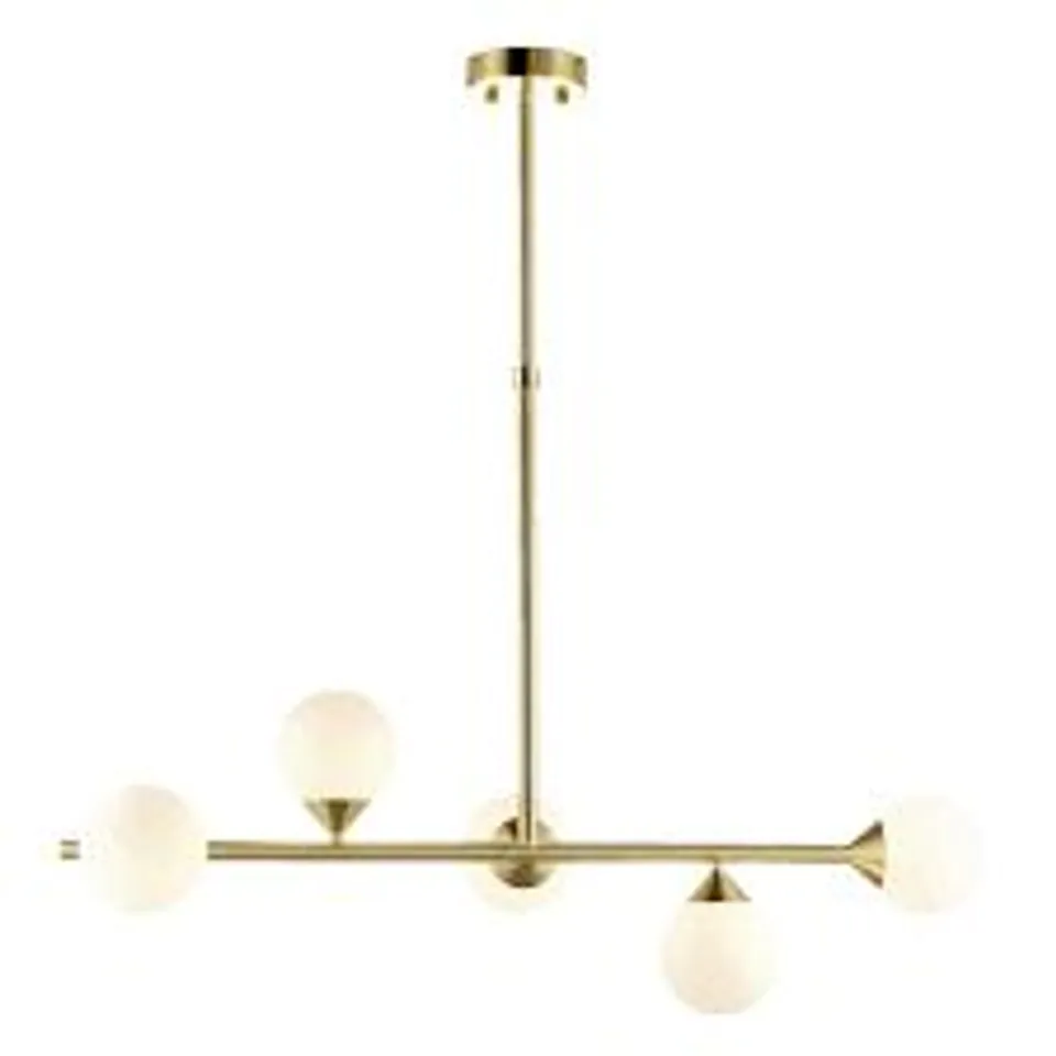 BOXED ENDON PENDANT 5 LIGHT SATIN BRASS PLATE AND GLOSS WHITE GLASS