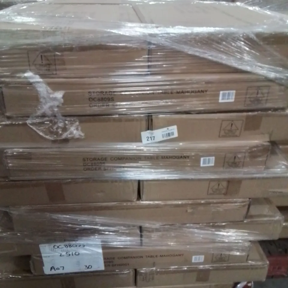 PALLET CONTAINING LARGE QUANTITY OF STORAGE COMPANION TABLES -MAHOGANY-