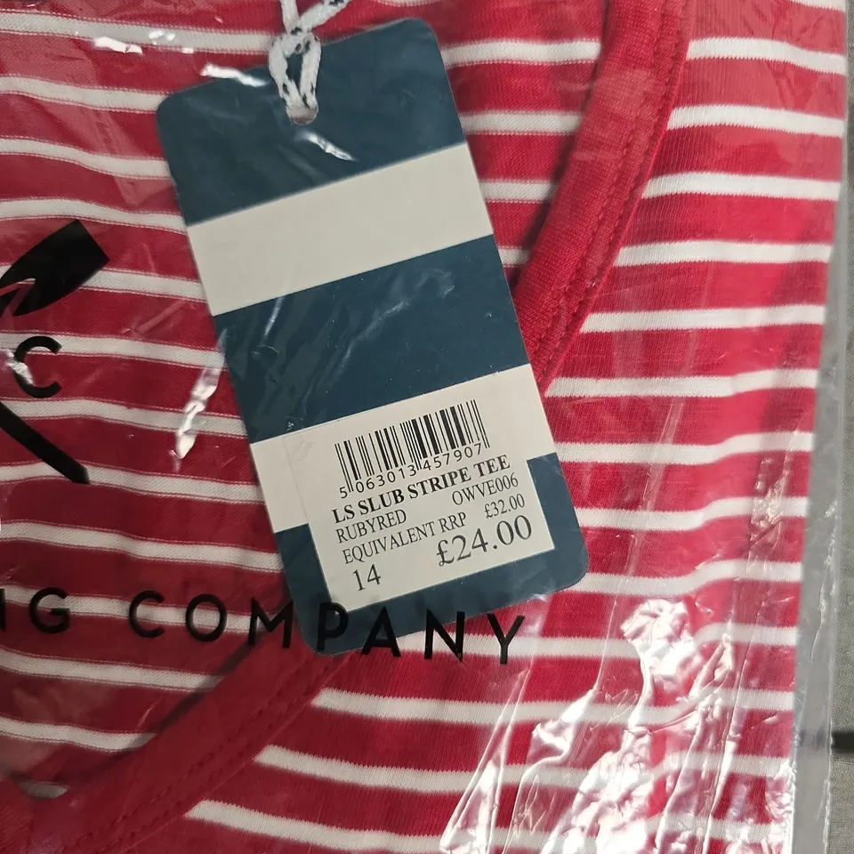 BAGGED CREW CLOTHING COMPANY LONG SLEEVE STRIPE TEE, UK 14, RED & WHITE