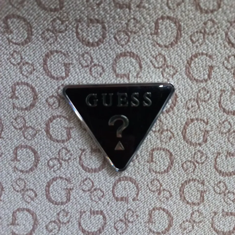 GUESS BEIGE MONOGRAM FABRIC BAG WITH TRIANGULAR LOGO