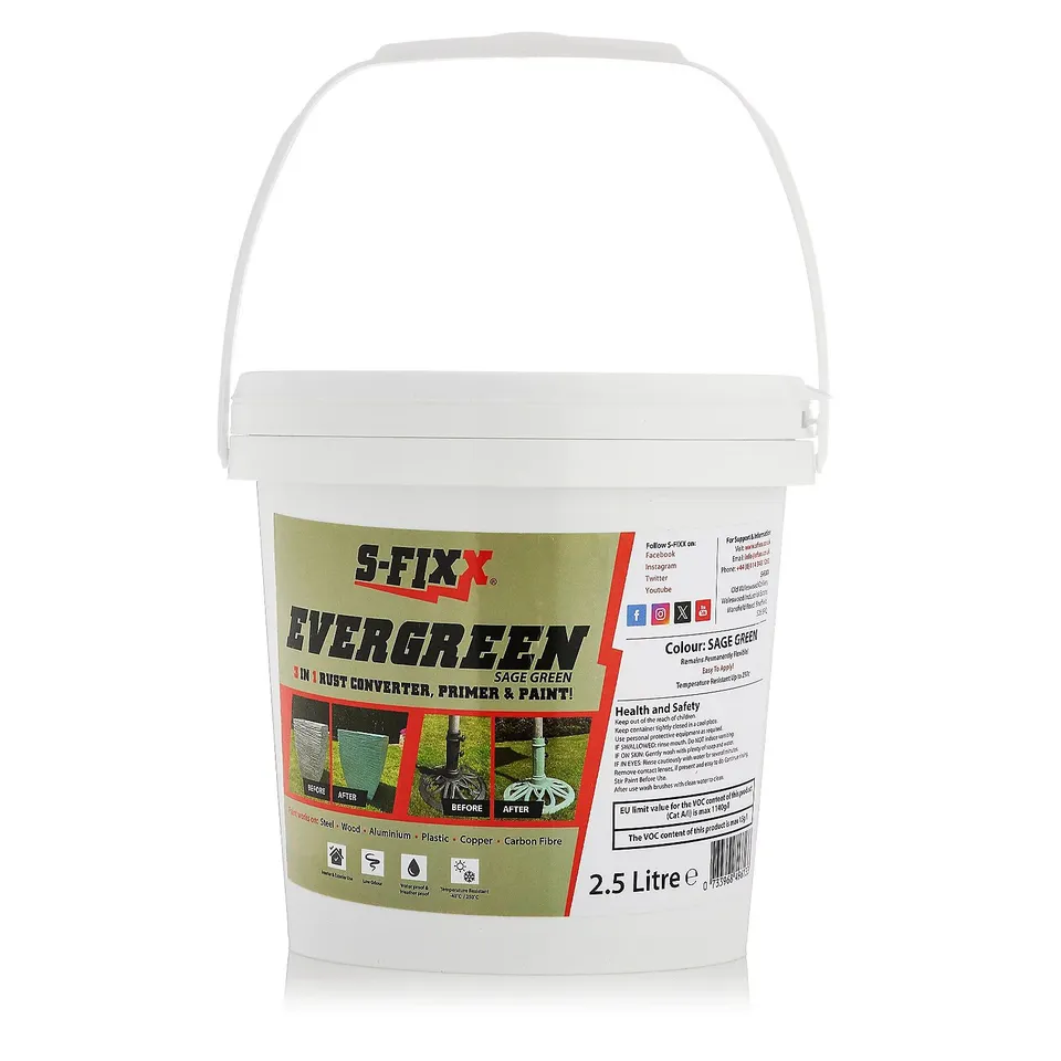S-FIXX EVERGREEN 3 IN 1 RUST COVERTER, PRIMER AND PAINT SAGE GREEN 2.5L