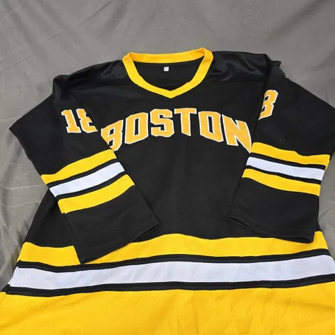 BLACK AND YELLOW BOSTON SWEATER - HAPPY GILMORE COSTUME TOP SIZE S  