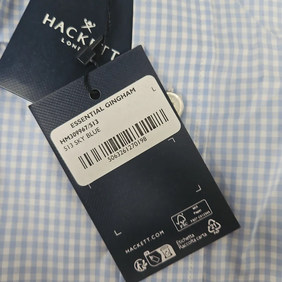 HACKETT LONDON ESSENTIAL GINGHAM SHIRT - SKY BLUE/WHITE, MEN'S SIZE L