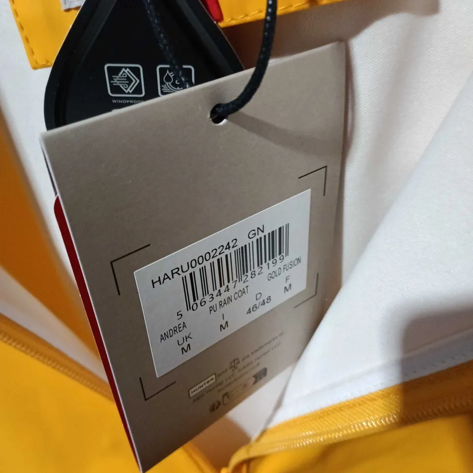 HUNTER YELLOW HOODED RAIN JACKET – WATERPROOF, UK M