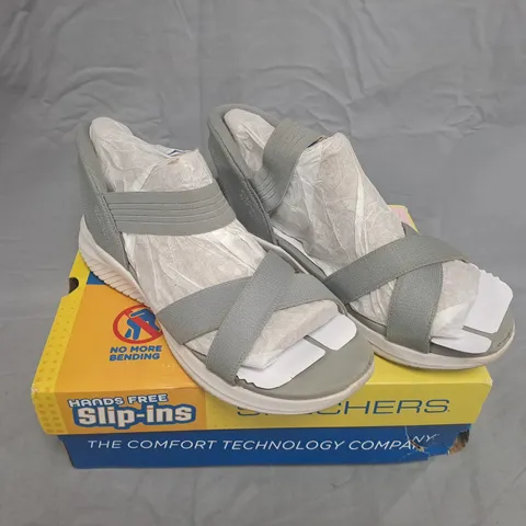 SKECHERS SLIP-INS SANDALS – GREY, OPEN-TOE STRAPPY SANDALS - UK SIZE 8