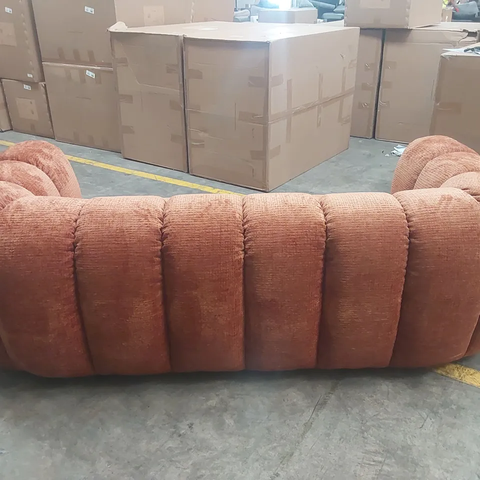 QUALITY DESIGNER BELLE 4 SEATER GLAM BLOCK FABRIC SOFA - BURNT ORANGE 