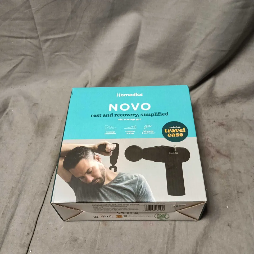HOMEDICS NOVO MINI MASSAGE GUN, WITH TRAVEL CASE. BOXED