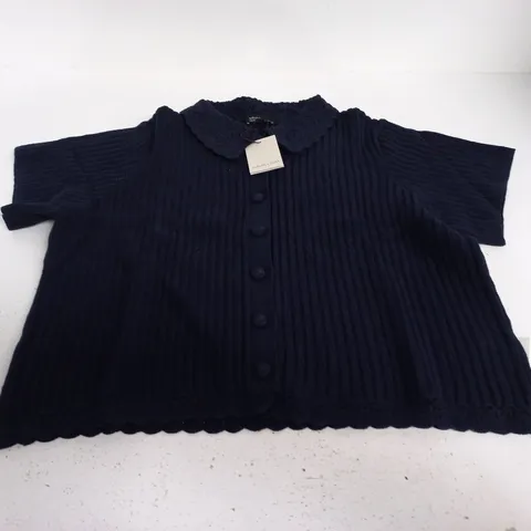 NOBODY'S CHILD CROCHET COLLAR SHIRT – NAVY – UK L