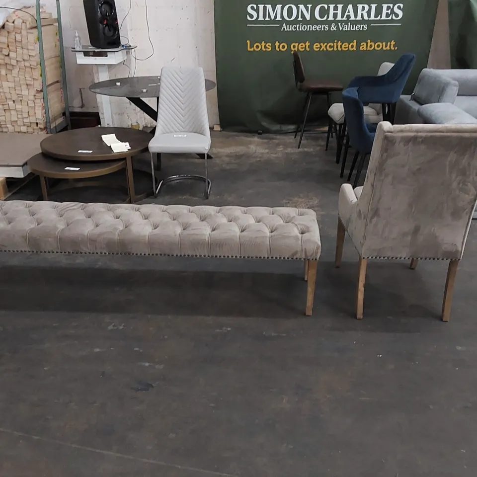 DESIGNER VELVET BENCH AND CHAIR SET (2 ITEMS)