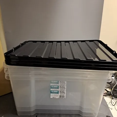 3X KLASS 50L STORAGE BOXES WIH LIDS