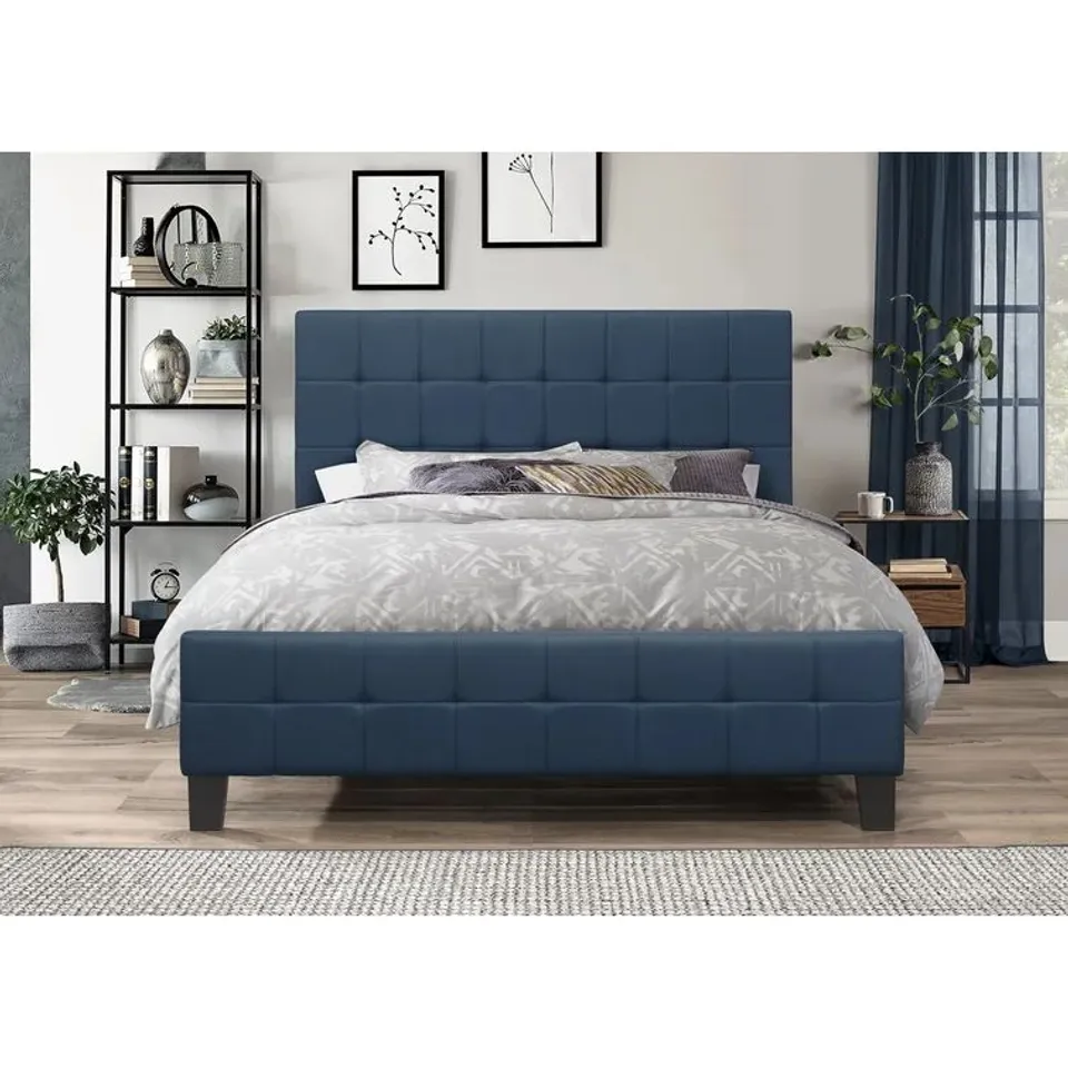 BOXED ALYSIA UPHOLSTERED PLATFORM BED - BLUE // SIZE: SUPERKING (1 BOX)