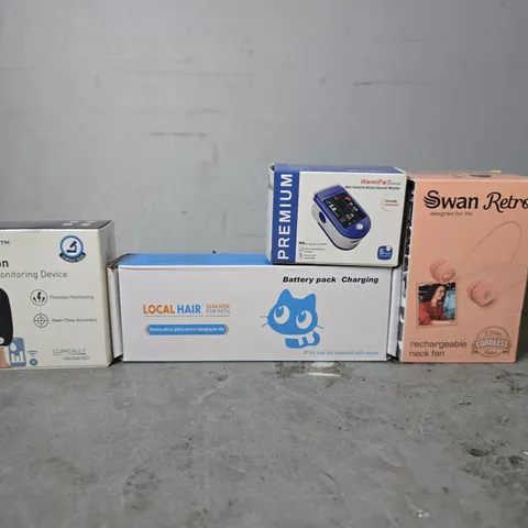 APPROXIMATELY 15 ASSORTED ITEMS TO INCLUDE - LOCAL HAIR SHAVER FOR PETS , SWAN RETRO NECK FAN , GLYCENX PRECISION GLUCOSE MONITOR DEVICE ETC