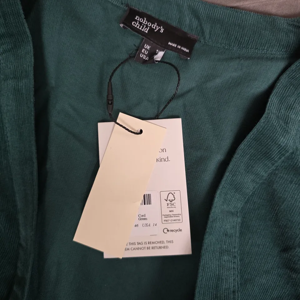NOBODYS CHILD LS STRAIGHT TOP IN CORD GREEN - UK 18