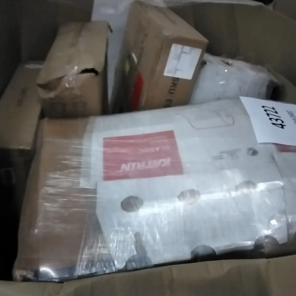 PALLET OF ASSORTED ITEMS INCLUDING HSYLYM VENETIAN BLINDS, PHI VILLA FOLDOUT ROUND TABLE, SOVIYAS, KATRIN CLASSIC SYSTEM TOILET