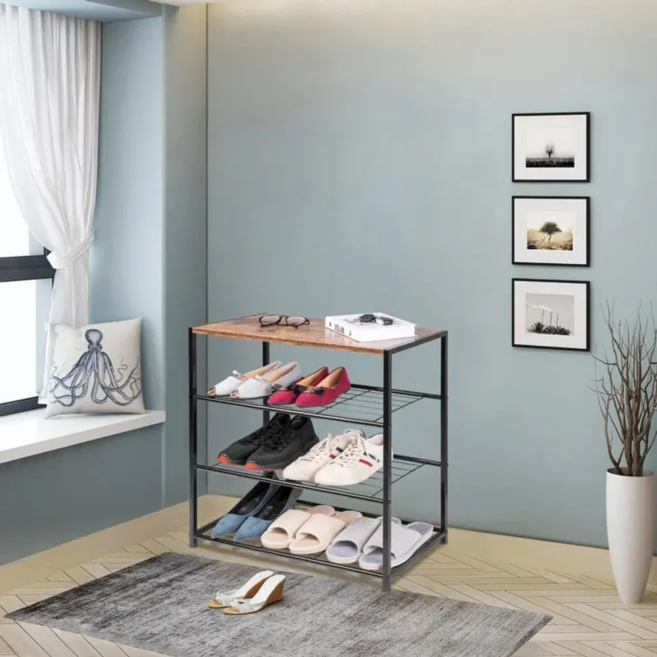 BOXED 9 PAIR SHOE RACK - BLACK/BROWN