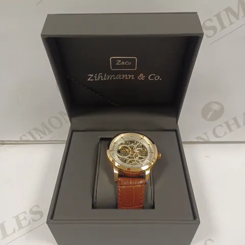 MENS ZIHLMANN & CO AUTOMATIC WATCH - Z210 – SKELETON DIAL – GOLD COLOUR CASE – HAND ASSEMBLED 
