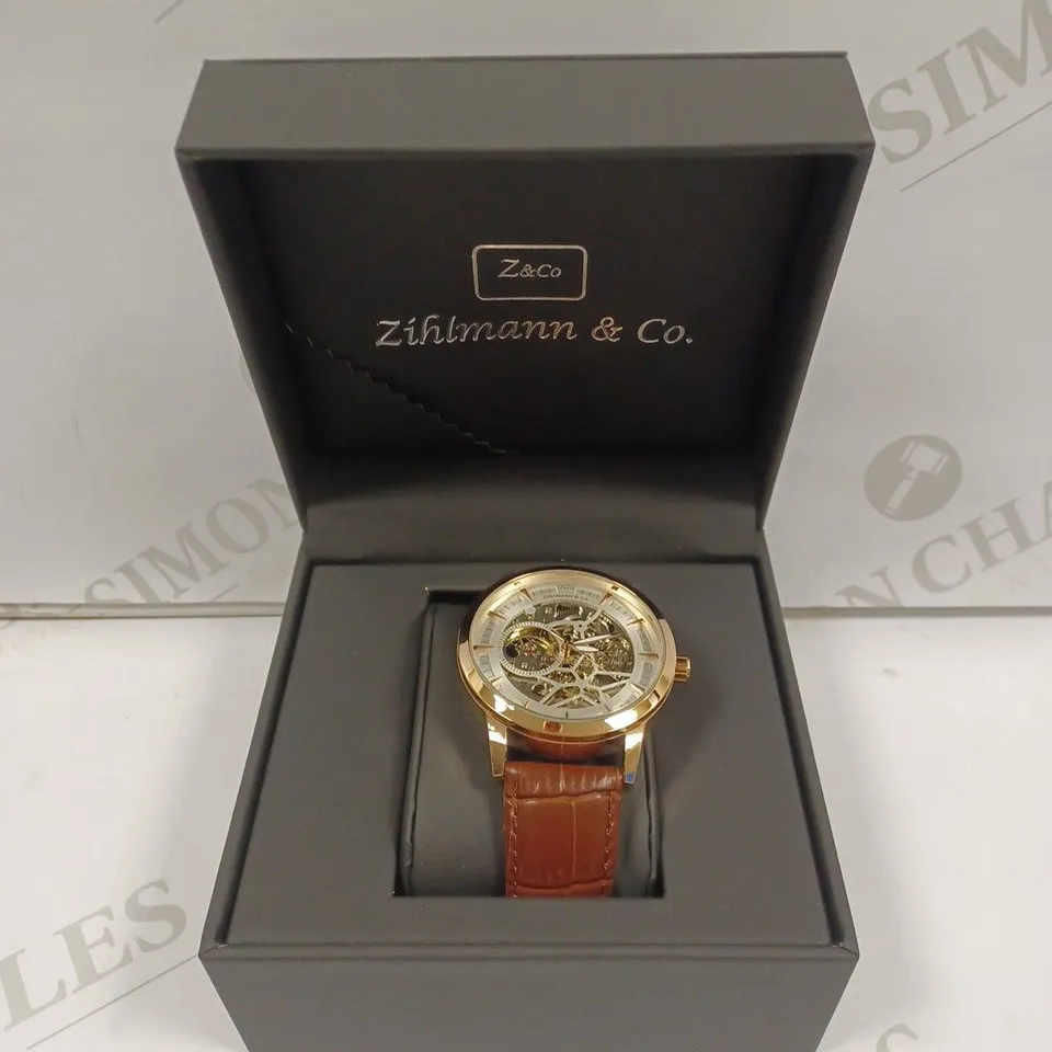 MENS ZIHLMANN & CO AUTOMATIC WATCH - Z210 – SKELETON DIAL – GOLD COLOUR CASE – HAND ASSEMBLED 