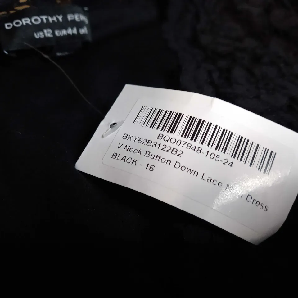 DOROTHY PERKINS BLACK LACE BUTTON DOWN MIDI V NECK DRESS - SIZE 16
