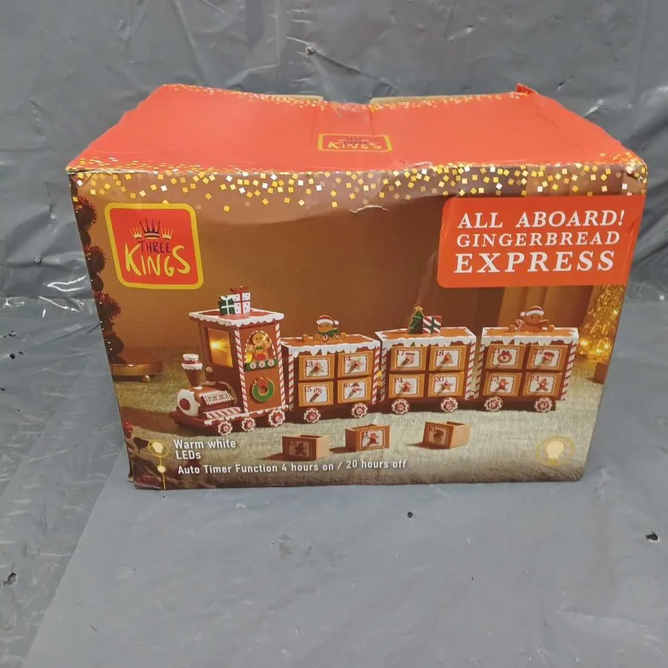 BOXED THREE KINGS GINGERBREAD TRAIN LIGHT UP ADVENT CALENDAR RRP £29.99